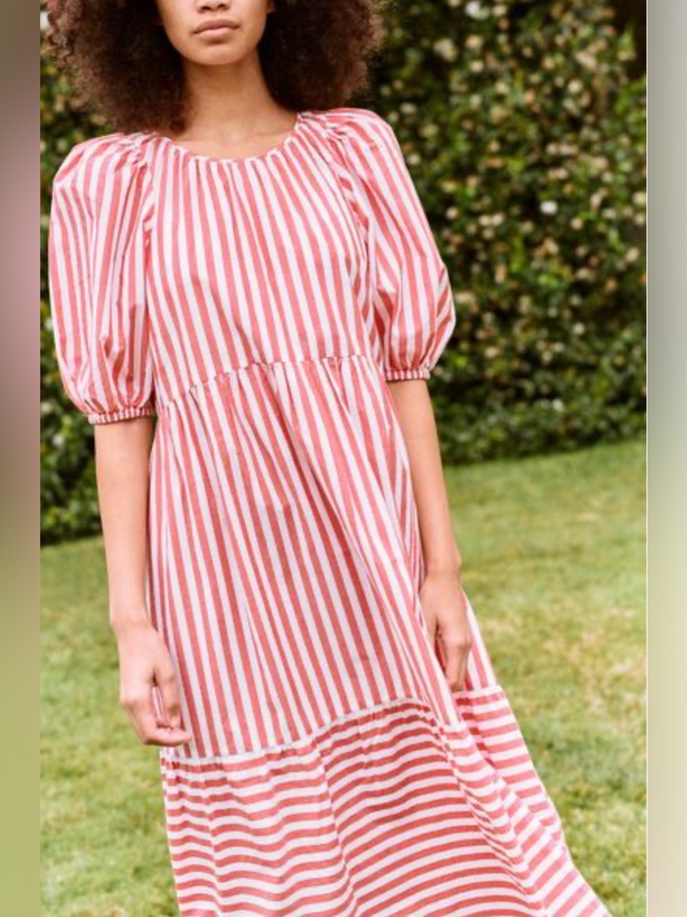 The Great. Size 3 (L) • Park Red White Stripe Prairie Midi Dress.